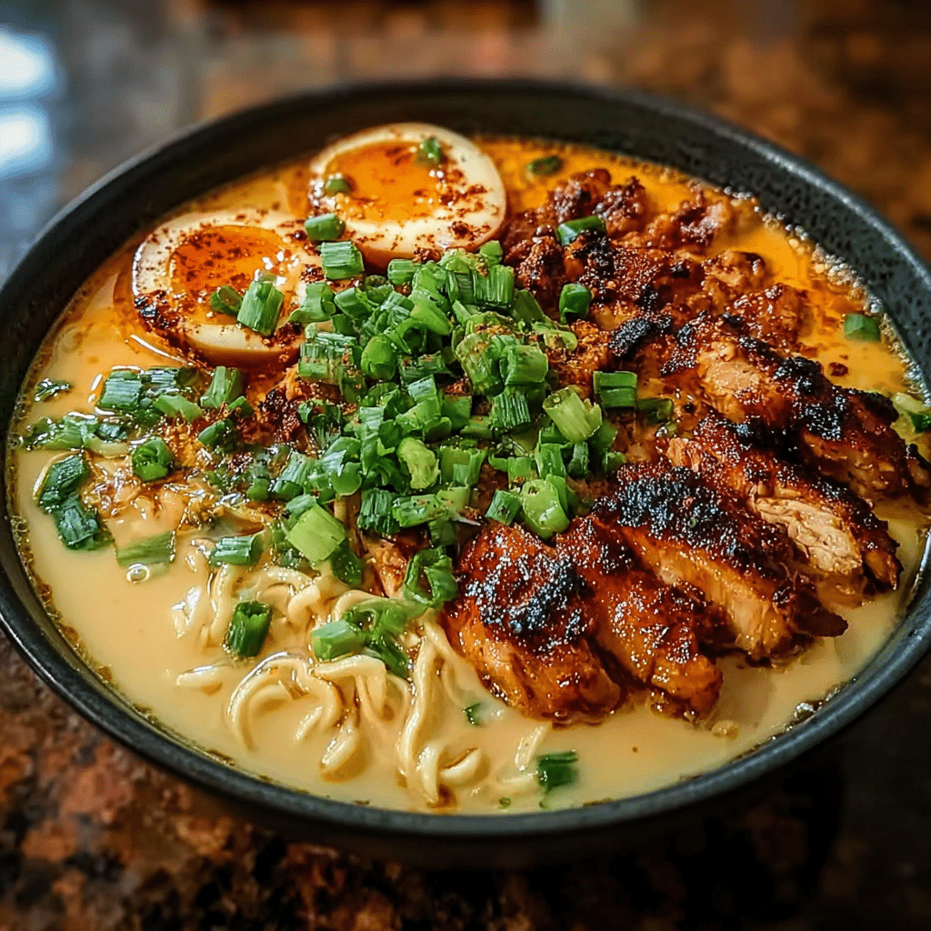 Fiery Garlic Chicken Ramen Bowl (Creamy, Spicy, & Totally Keto!)