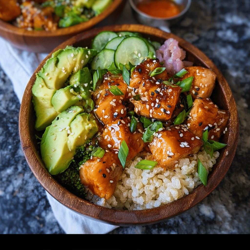 High Protein Bang Bang Salmon Bowls | Healthy Low Carb Lunch