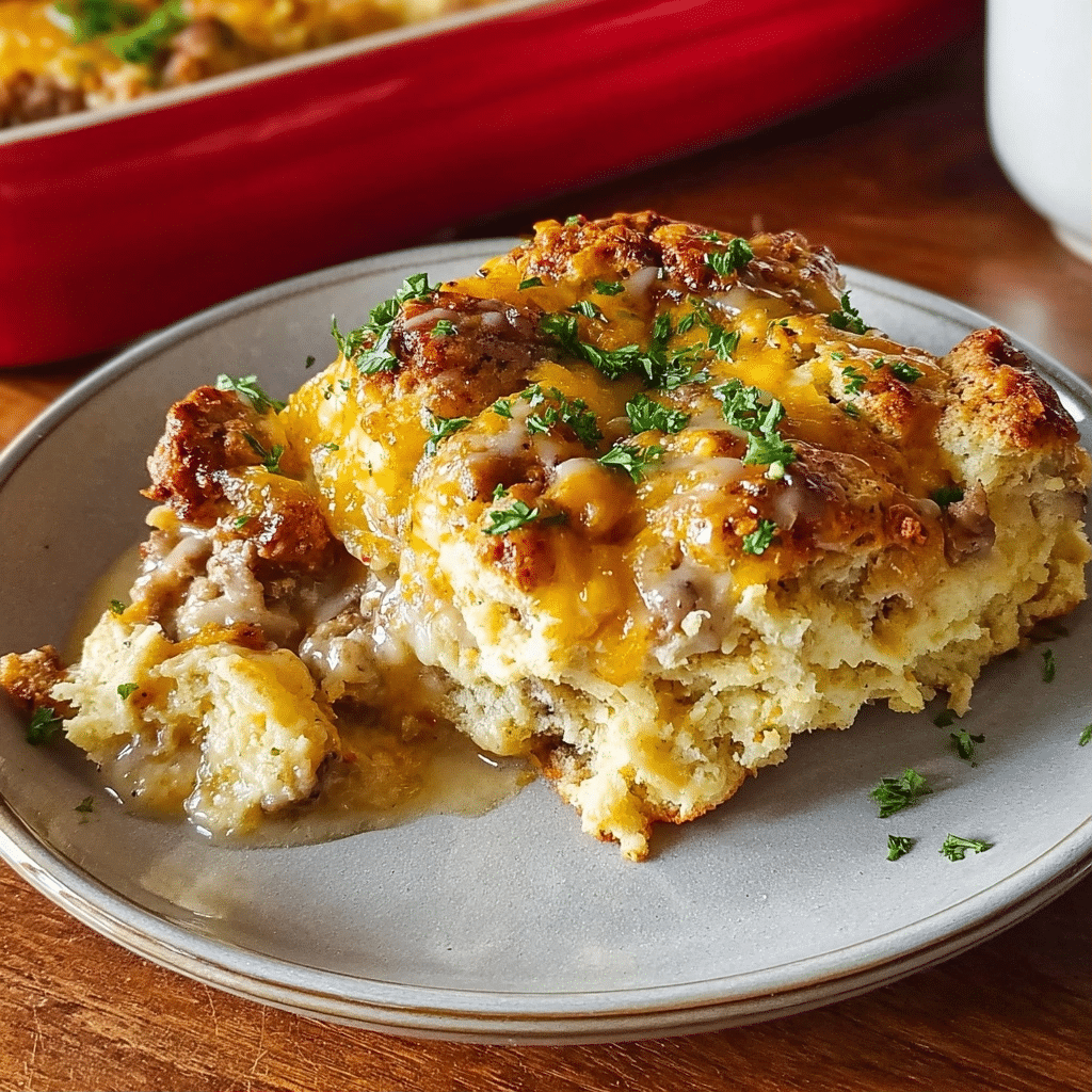 The Best High Protein Keto Biscuits and Gravy Casserole (Low Carb!)