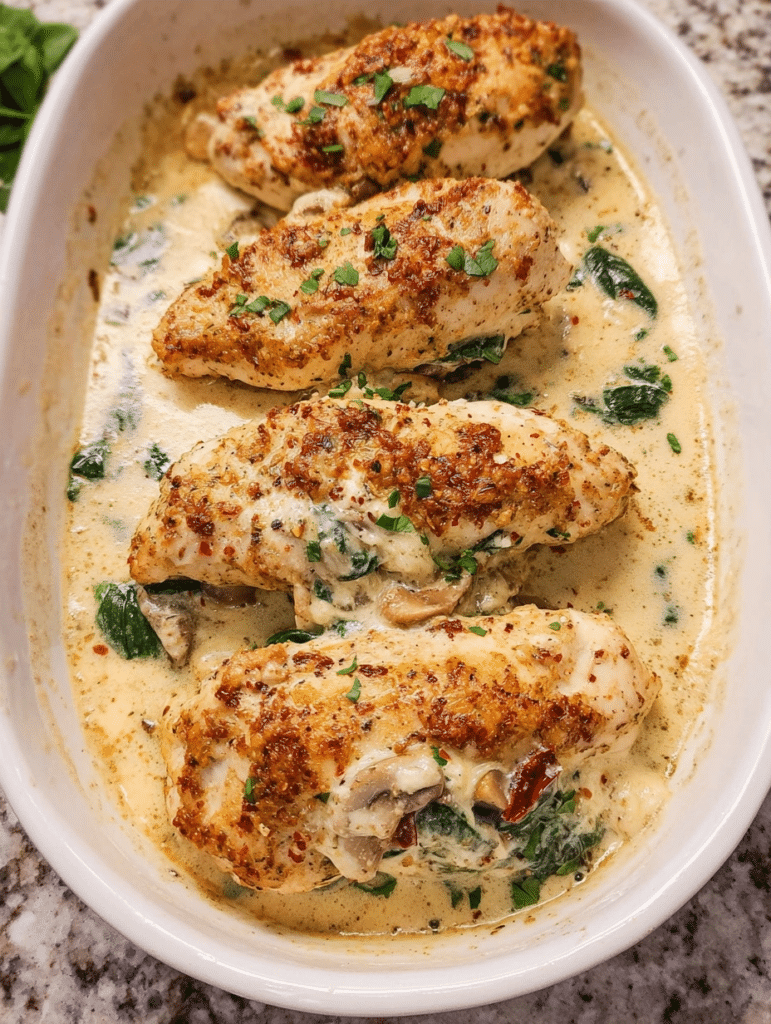 Creamy Baked Tuscan Chicken Breasts
