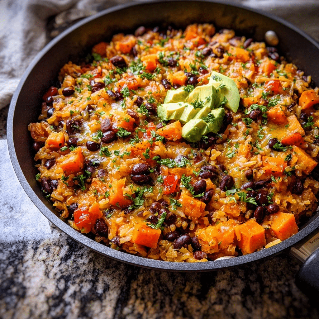 Southwest Sweet Potato, Black Bean and Rice Skillet Recipe
